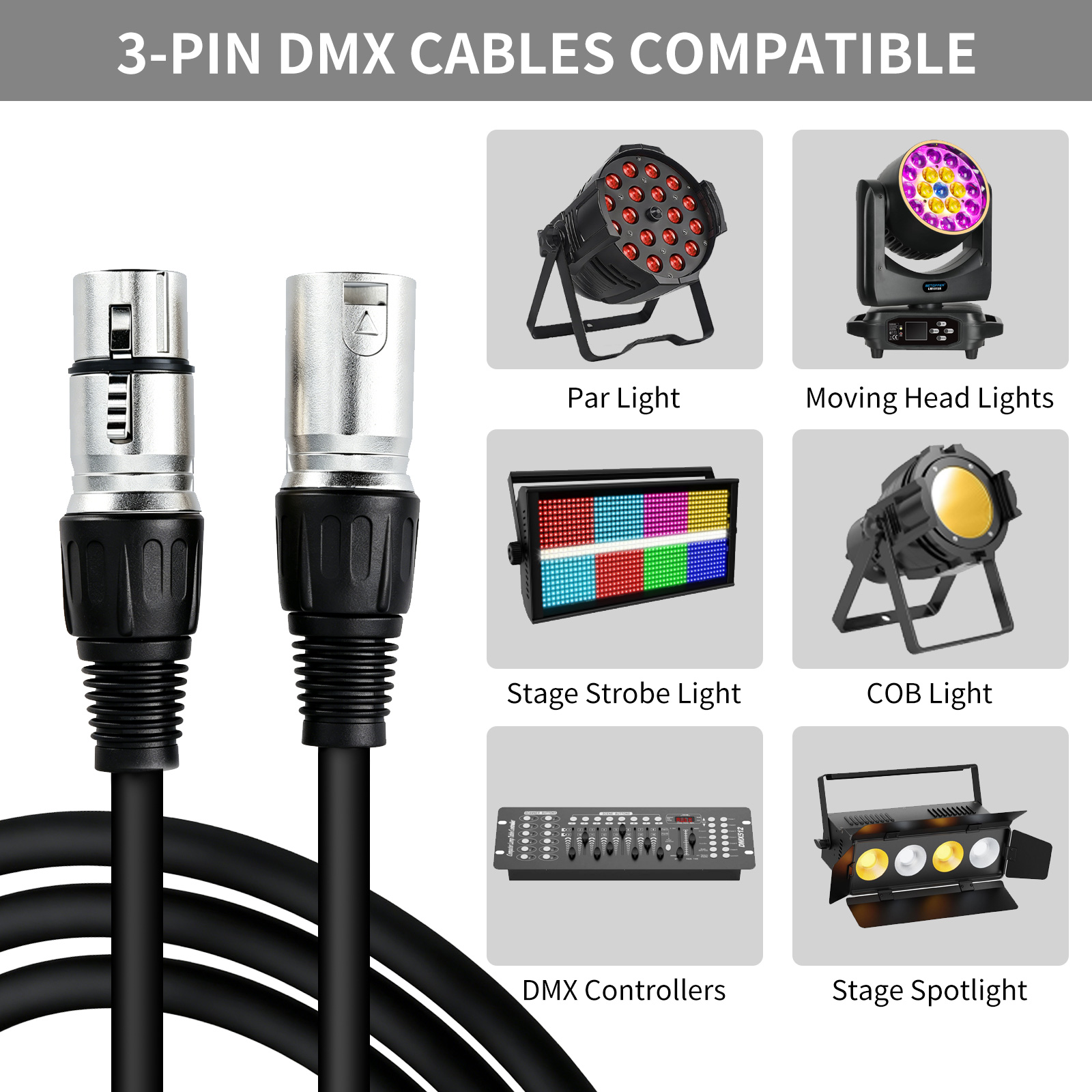 Dj Light Moving Head Stage - 3ピンXLRケーブル オーディオライン 2M/3M/5M/10M DMXケーブル ステージライトアクセサリー LEDパーライト