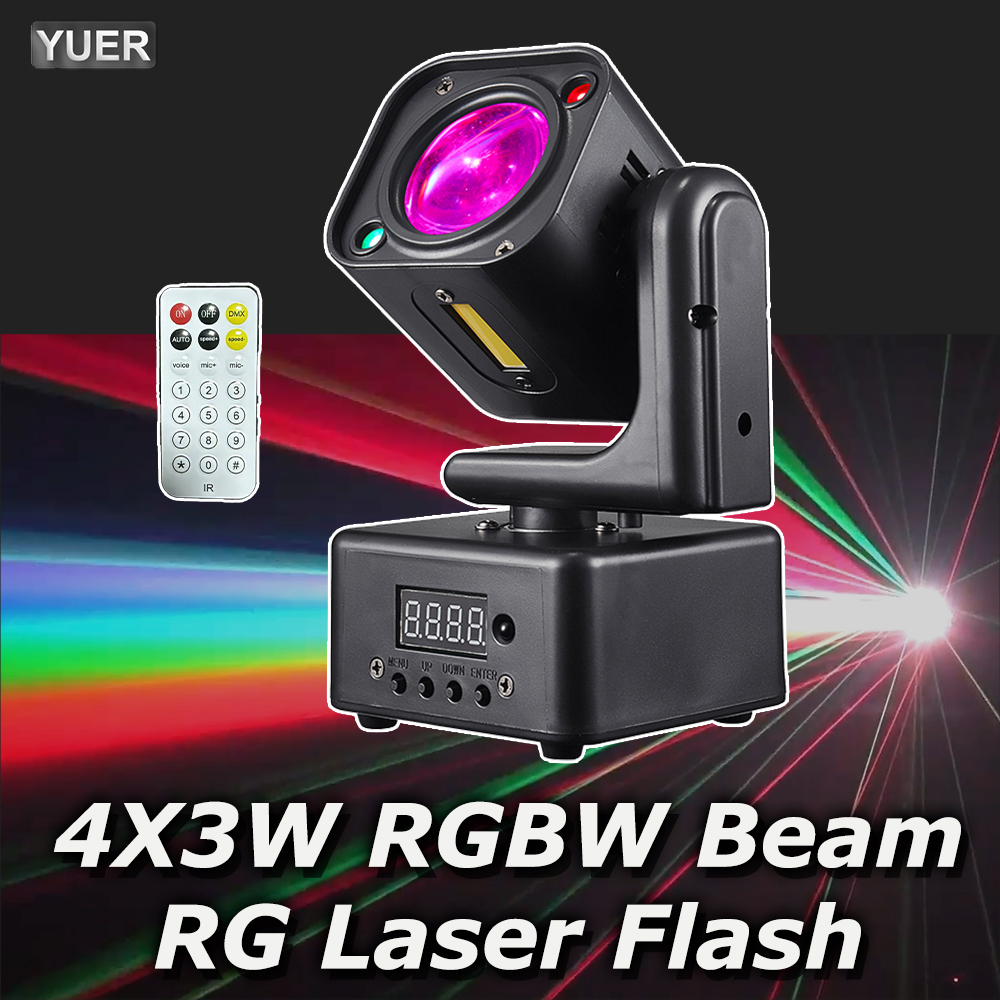 Dj Light Moving Head Stage - 新型モールド4X3Wビームムービングヘッドライト4LED RGBW、RGレーザーフラッシュDJライト、DMX512ステージライト、ディスコ、結婚式、パーティーショー用
