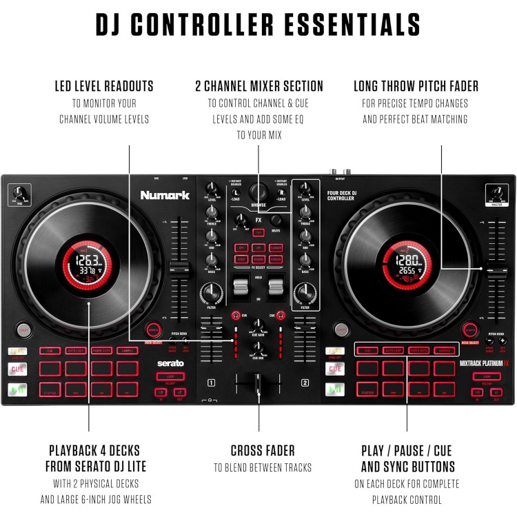 ジョグホイールディスプレイ付きDJコントローラー、4デッキ、 - Dj Controller With Jog Wheel のレビューと価格