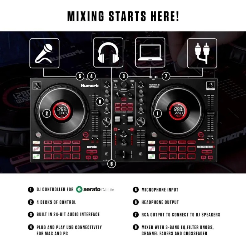ジョグホイールディスプレイ付きDJコントローラー、4デッキ、 - Dj Controller With Jog Wheel のレビューと価格
