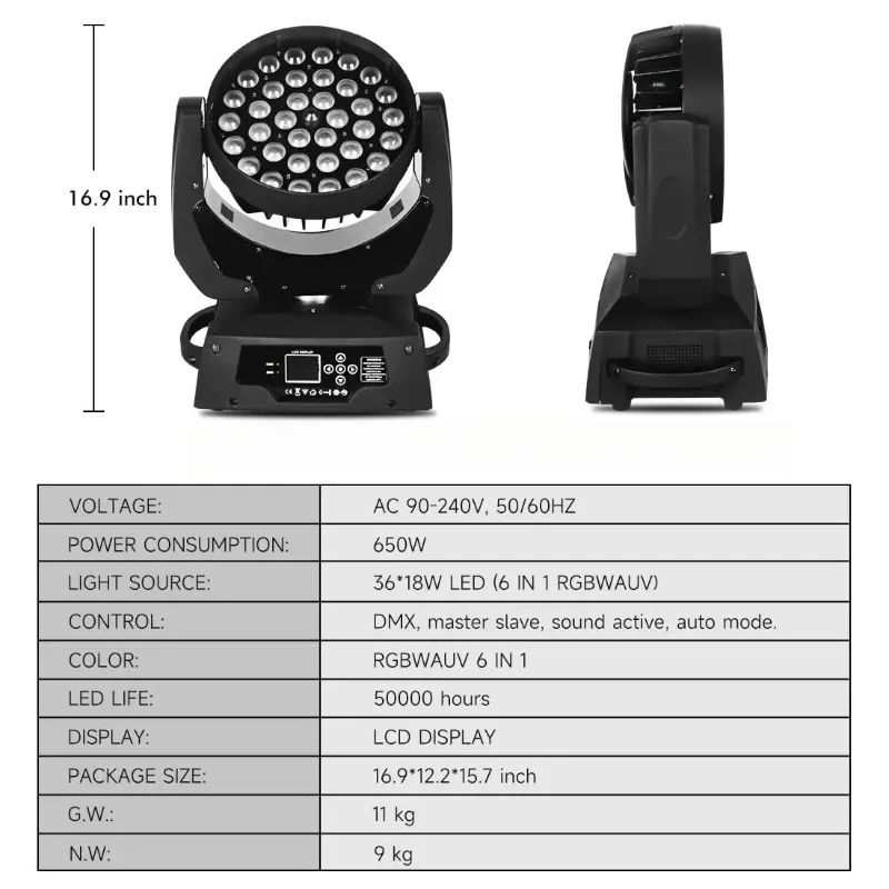 36x18w LEDズームウォッシュムービングヘッドライト  - Dj Light Moving Head Stage のレビューと価格